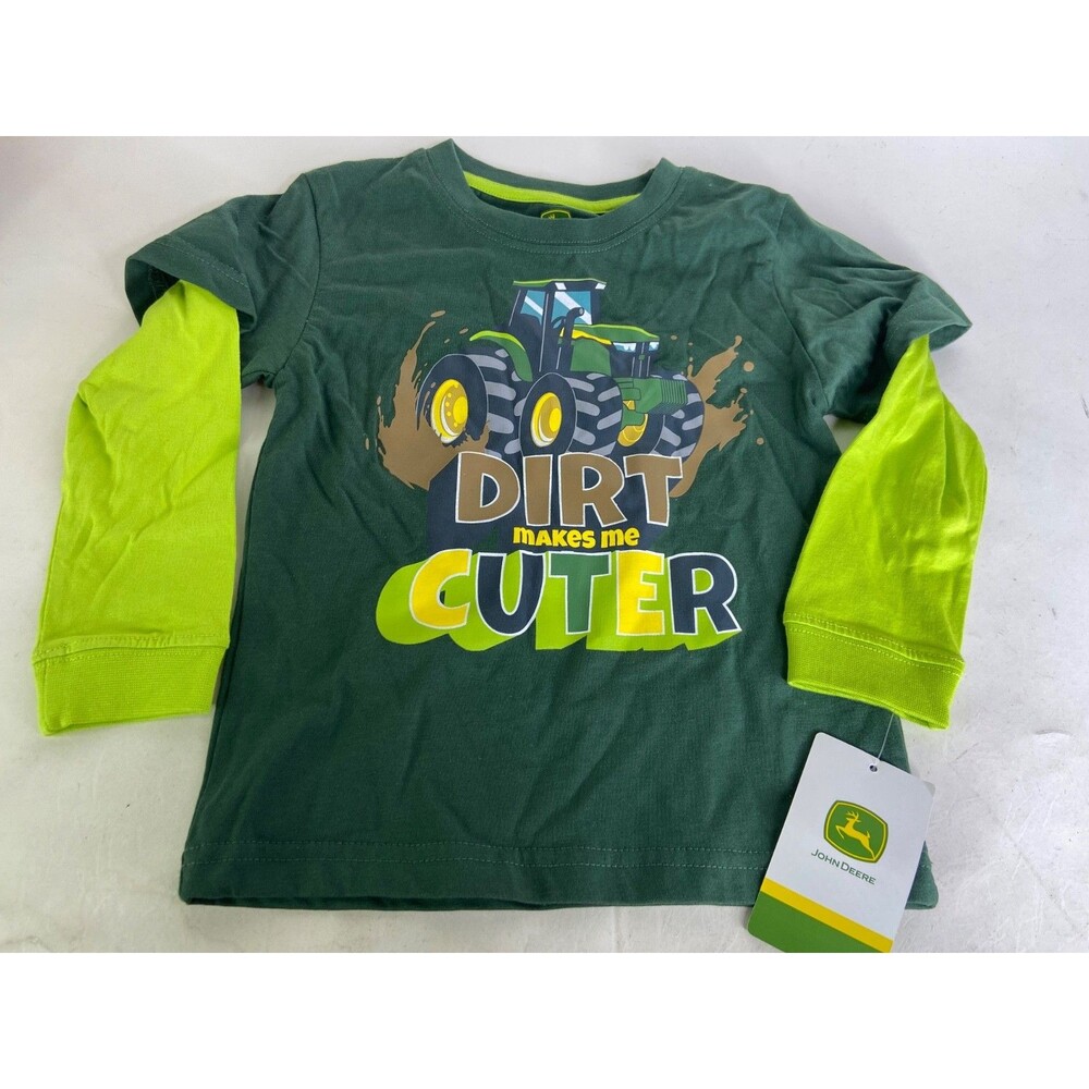 John Deere Toddler Boys Size 3T Green Long Sleeve Tee T-Shirt Horse Cow